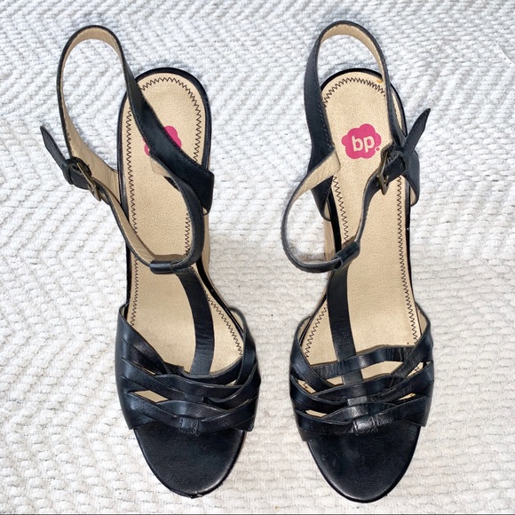 BP T-Sandal Basket Weave Stacked Heel Black 9.5 - Picture 5 of 16